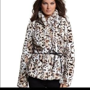 White House Black Market leopard faux fur jacket